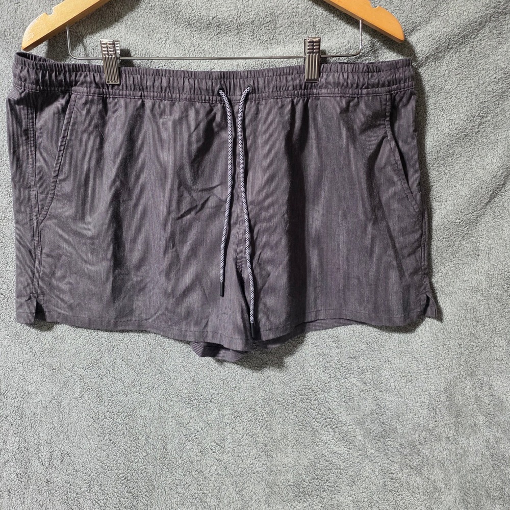 Athleta 2.5 Board Shorts Womens XL Grey Pinstripe Drawstring Swim Trunks Pockets